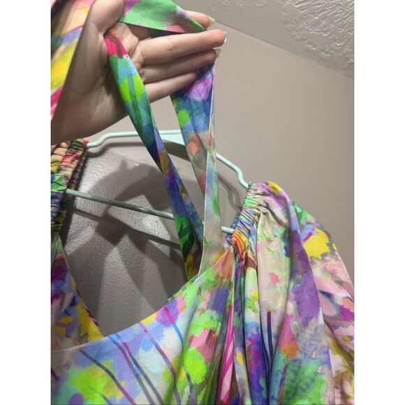 NWT Plenty by Tracy Reese Puff-Sleeve Floral Anthropologie Midi Dress Women's L - Picture 10 of 14